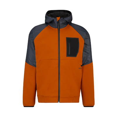 HUGO BOSS FW23 Patchwork Fleece Hoodie Jacket Men’s Dark Yellow 50498297-702