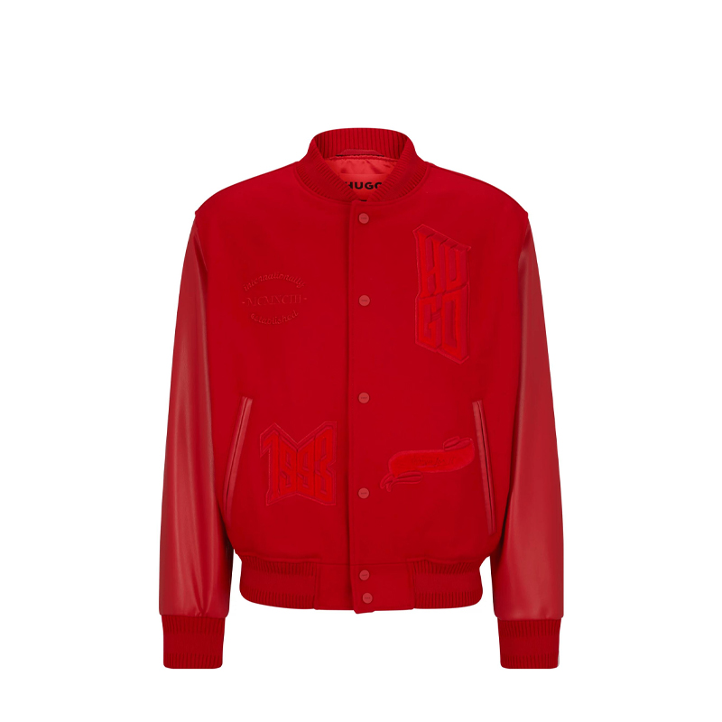 HUGO BOSS FW23 Red Logo Print Baseball Collar Long-Sleeve Jacket 50503394-693