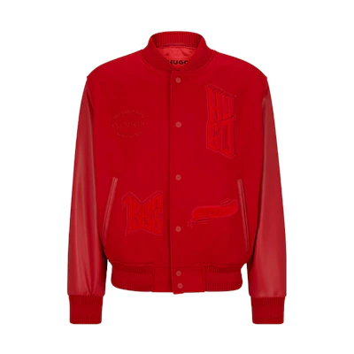 HUGO BOSS FW23 Red Logo Print Baseball Collar Long-Sleeve Jacket 50503394-693