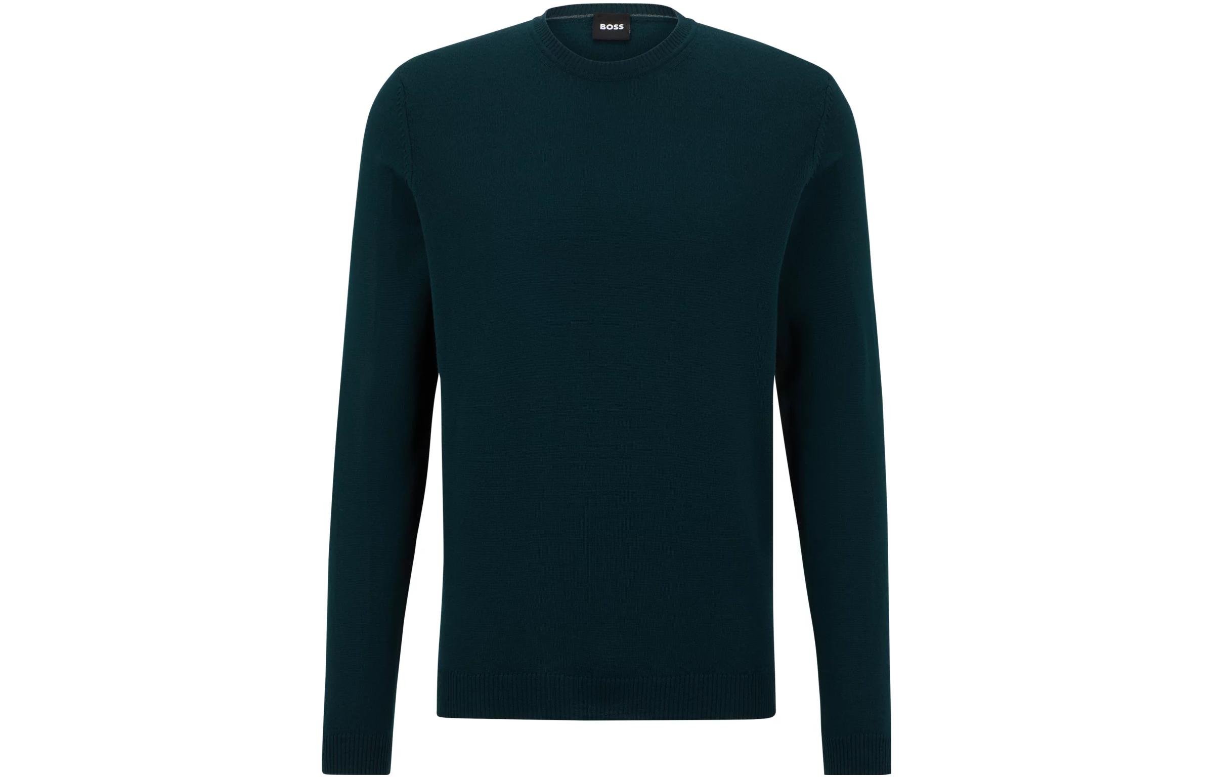 HUGO BOSS FW23 Regular-Fit Extra-Fine Merino Crewneck Sweater Green Men’s 50298454-353