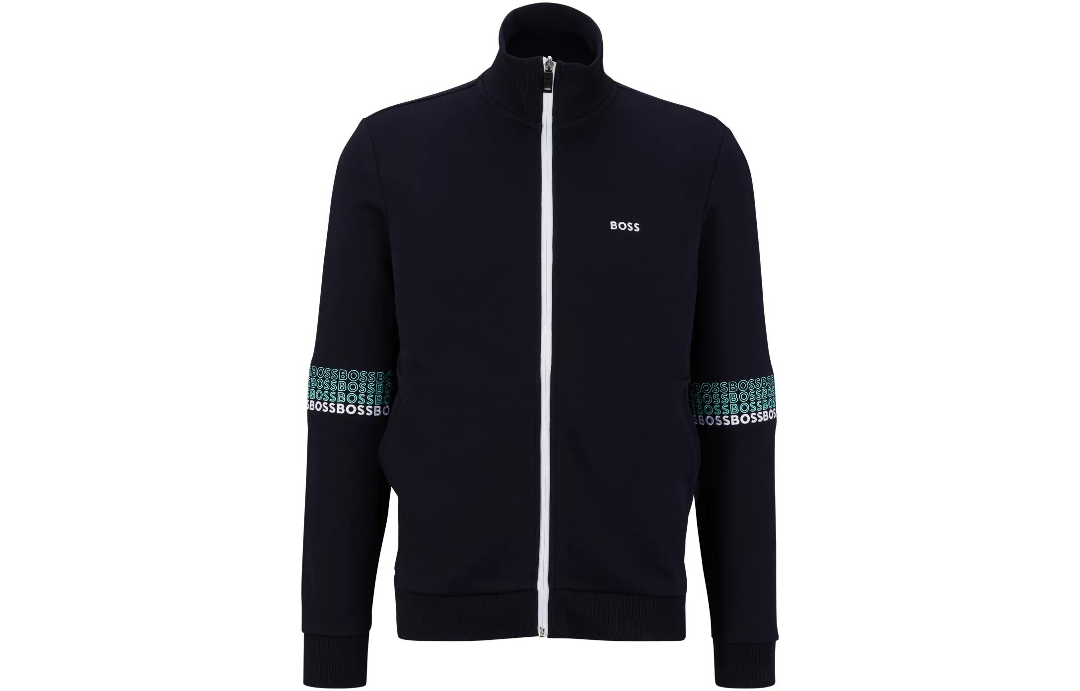 HUGO BOSS FW23 Regular-Fit Zip-Up Sweatshirt Multi-Colored Logo Blue 50497180-402