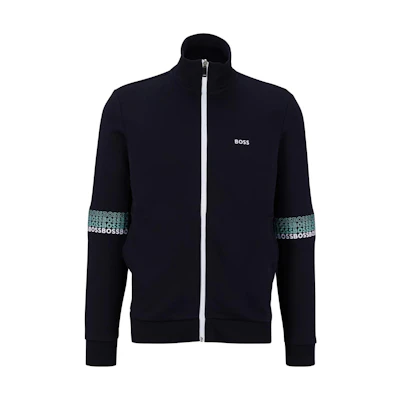 HUGO BOSS FW23 Regular-Fit Zip-Up Sweatshirt Multi-Colored Logo Blue 50497180-402