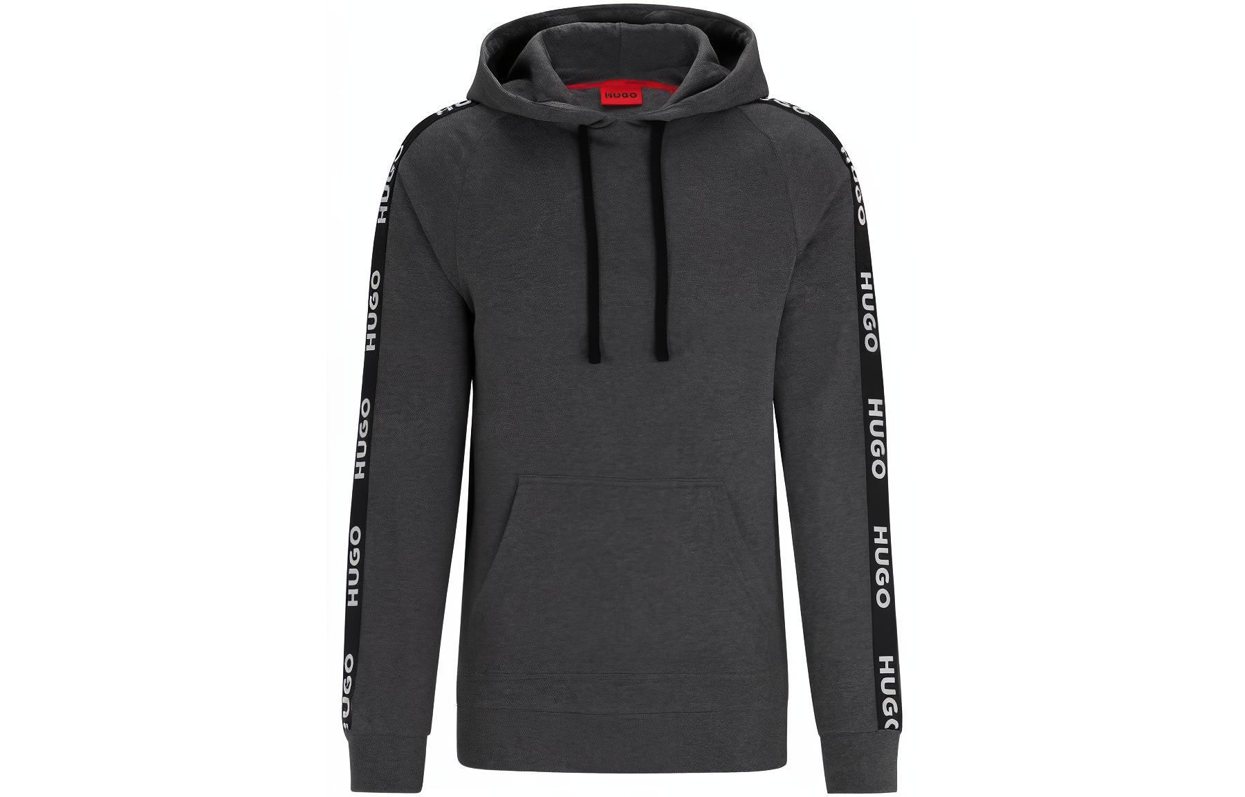 HUGO BOSS FW23 Relaxed-Fit Hoodie with Logo Tape Light Grey Casual Sweatshirt 50497003-061