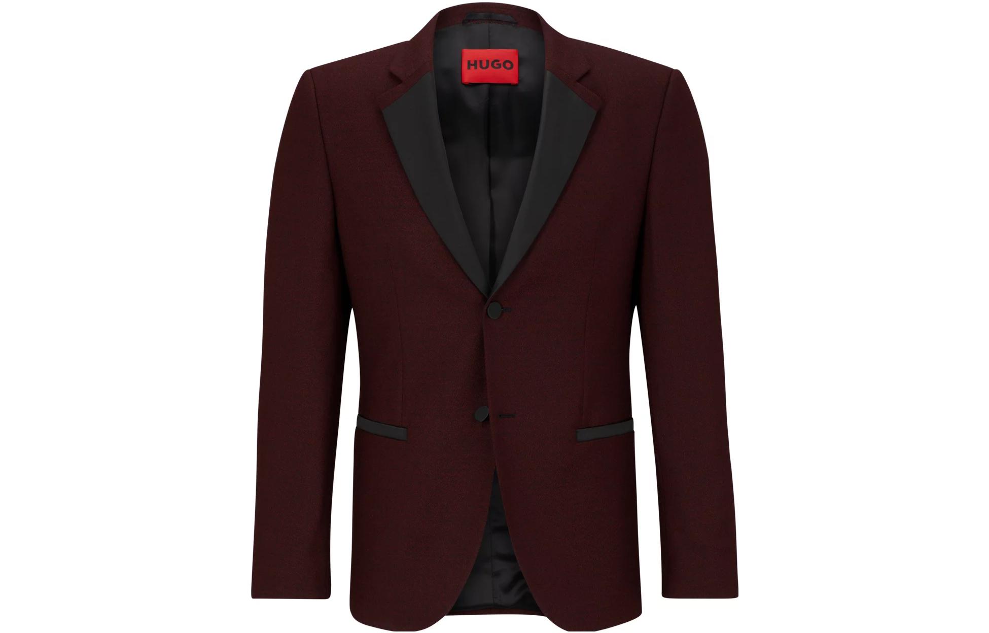 HUGO BOSS FW23 Single-Breasted Blazer Jacket for Men in Maroon Red 50500182-604
