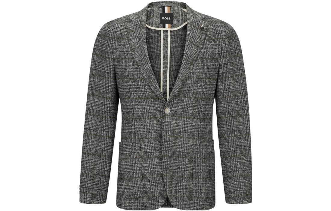 HUGO BOSS FW23 Slim-Fit Checked Stretch Jersey Jacket - Gray 50502545-030