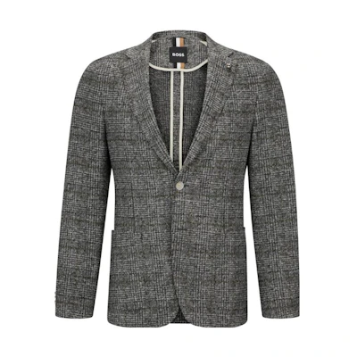HUGO BOSS FW23 Slim-Fit Checked Stretch Jersey Jacket - Gray 50502545-030
