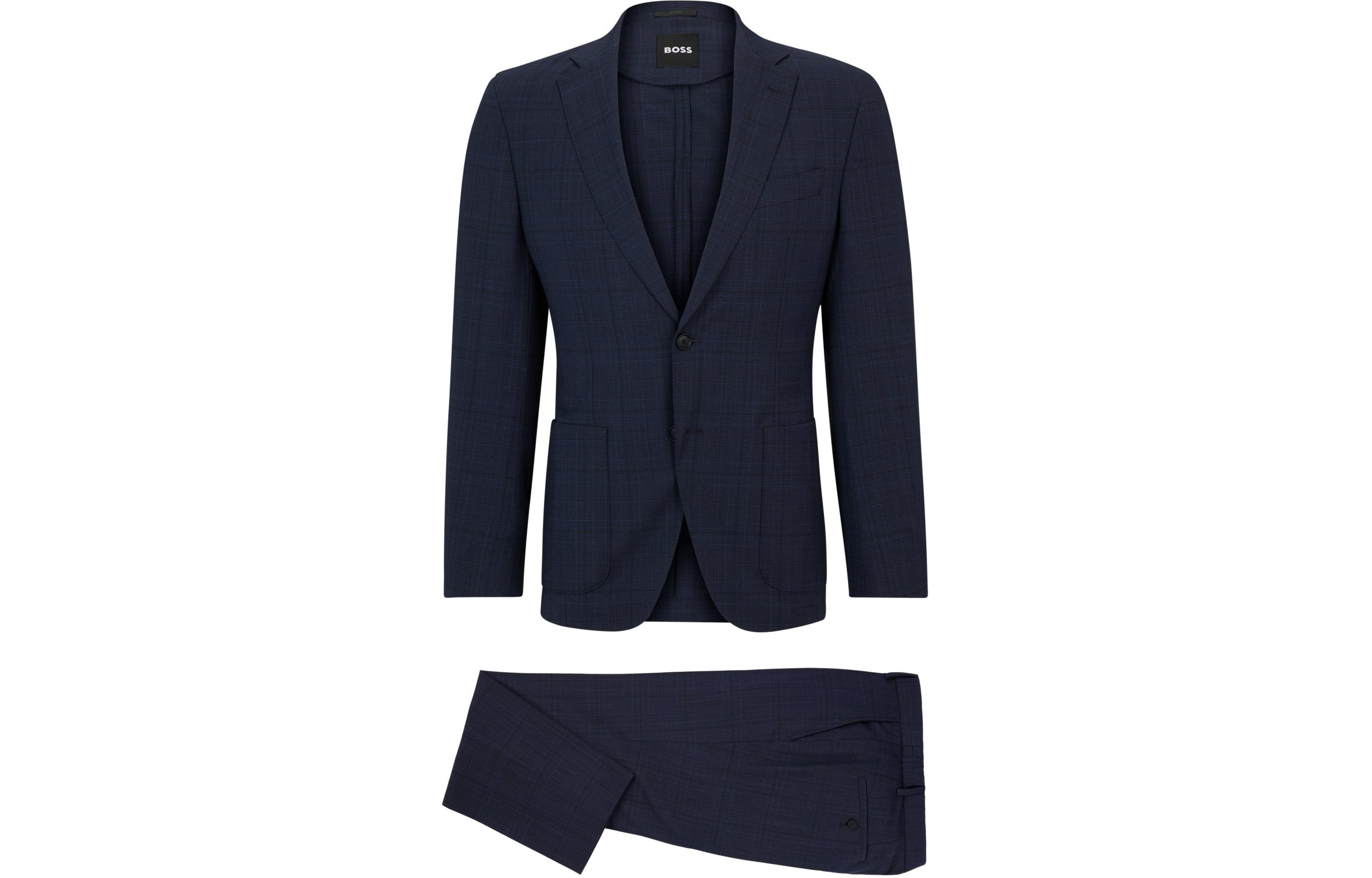 Order HUGO BOSS FW23 Slim-Fit Checked Virgin Wool Suit  Deep Blue. 50509480-404