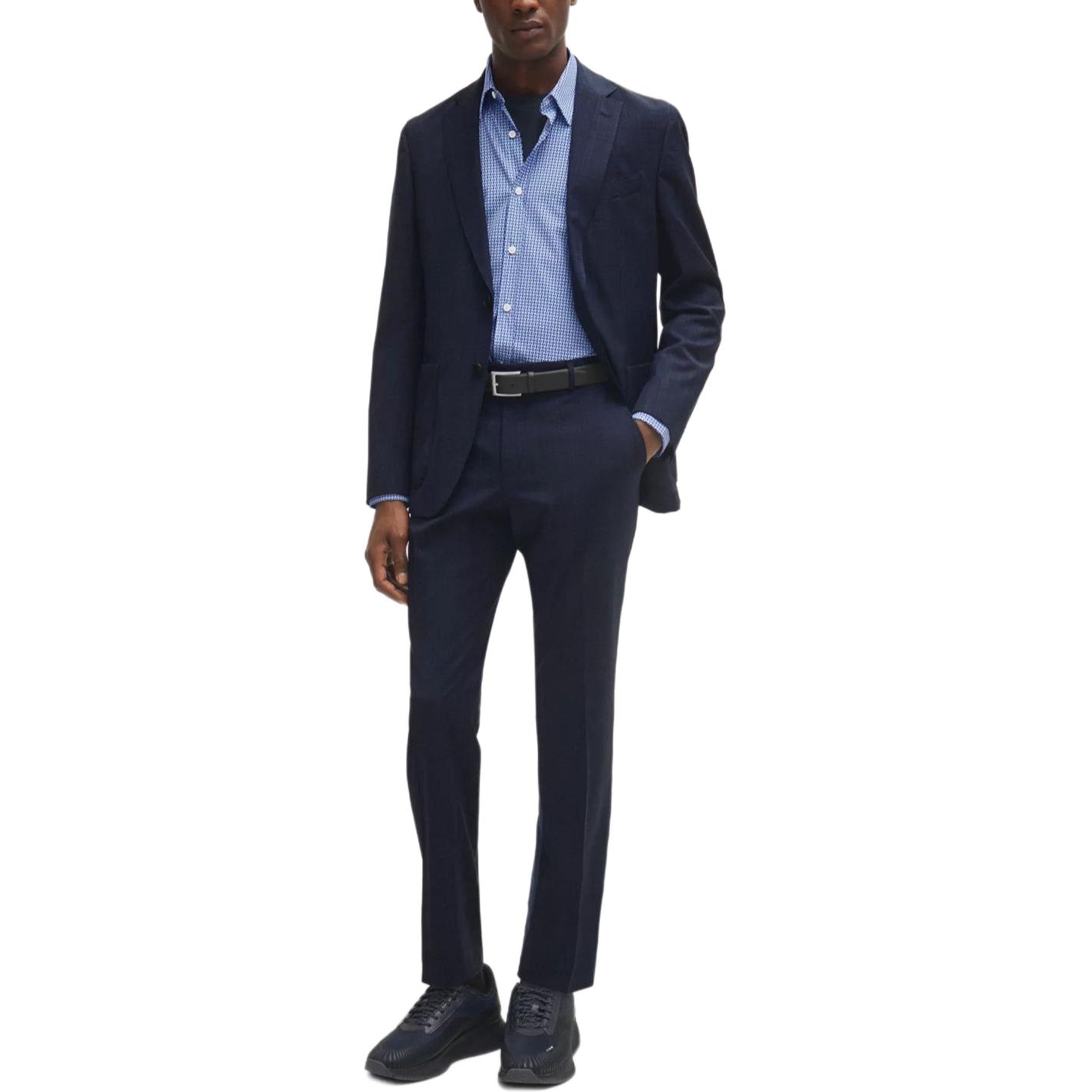 Lookbook HUGO BOSS FW23 Slim-Fit Checked Virgin Wool Suit  Deep Blue. 50509480-404