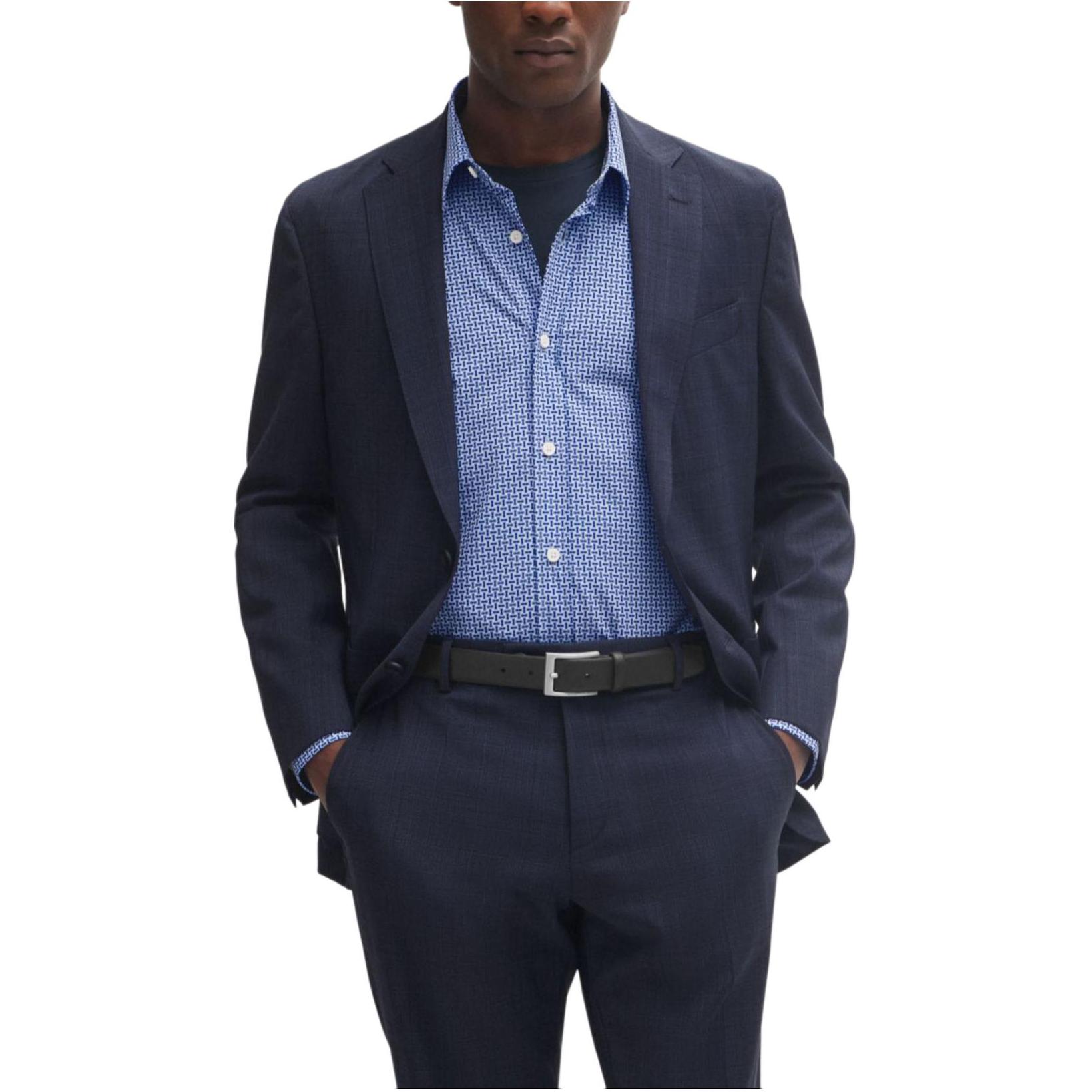 Purchase HUGO BOSS FW23 Slim-Fit Checked Virgin Wool Suit  Deep Blue. 50509480-404