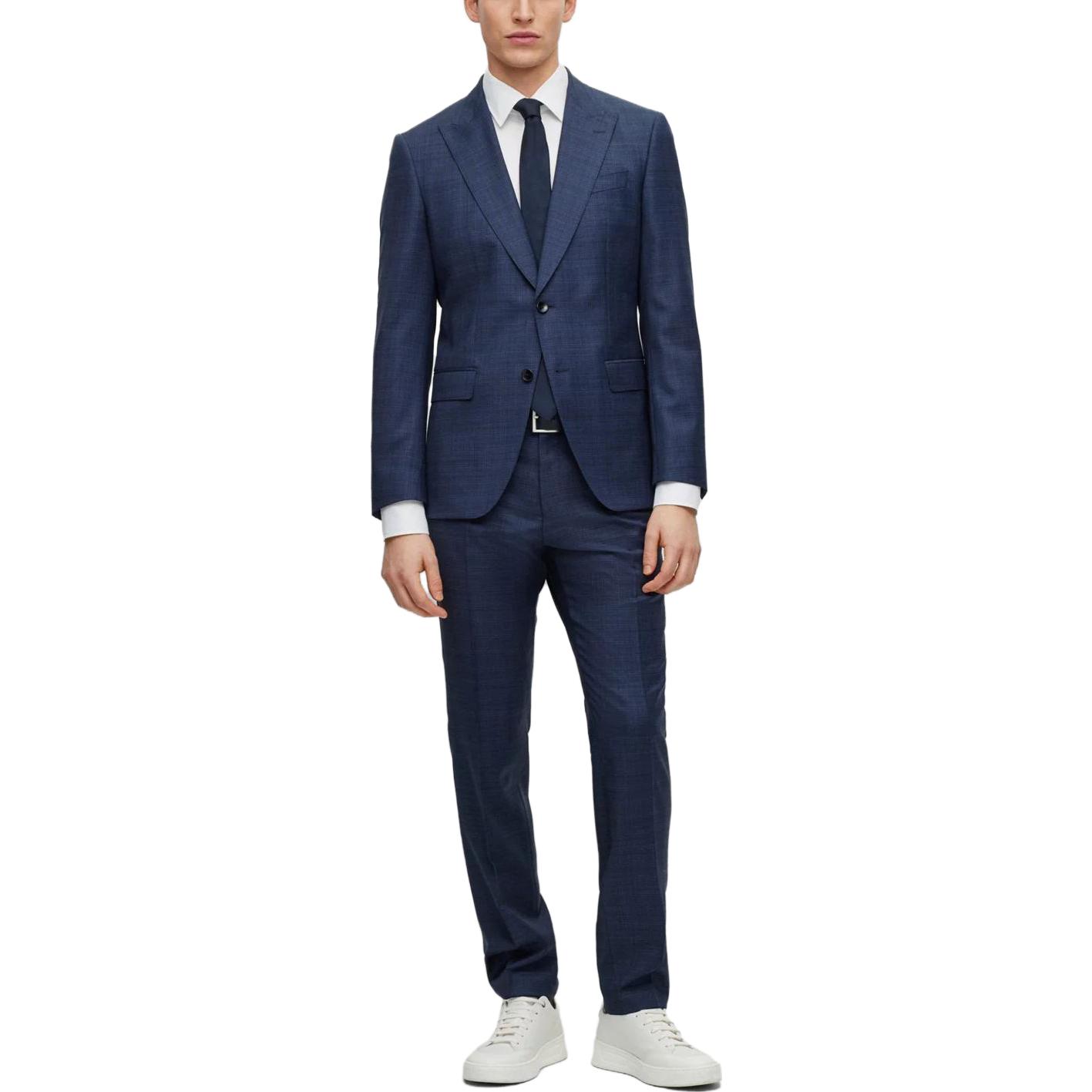 Lookbook HUGO BOSS 2023秋冬修身版型深藍色細條紋西裝搭配套裝 50497205-404