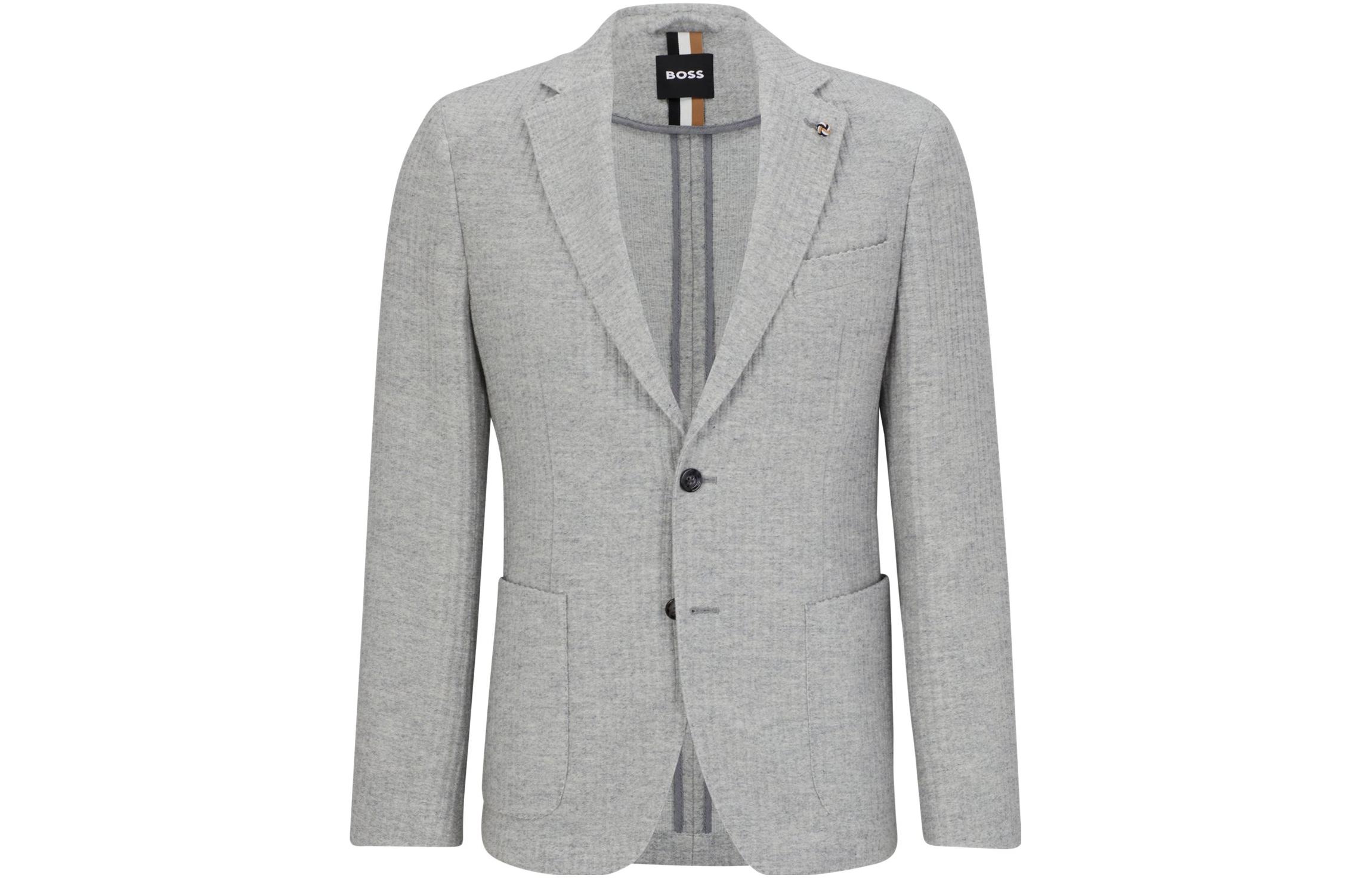HUGO BOSS FW23 Slim-Fit Striped Wool Blend Blazer Jacket Gray 50502677-041