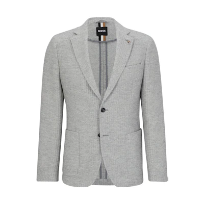 HUGO BOSS FW23 Slim-Fit Striped Wool Blend Blazer Jacket Gray 50502677-041
