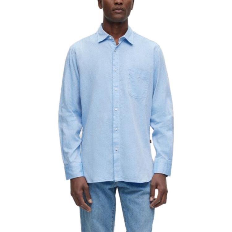 Shop HUGO BOSS FW23 Solid Casual Single-Breasted Long Sleeve Shirt Blue Men’s 50494055-465