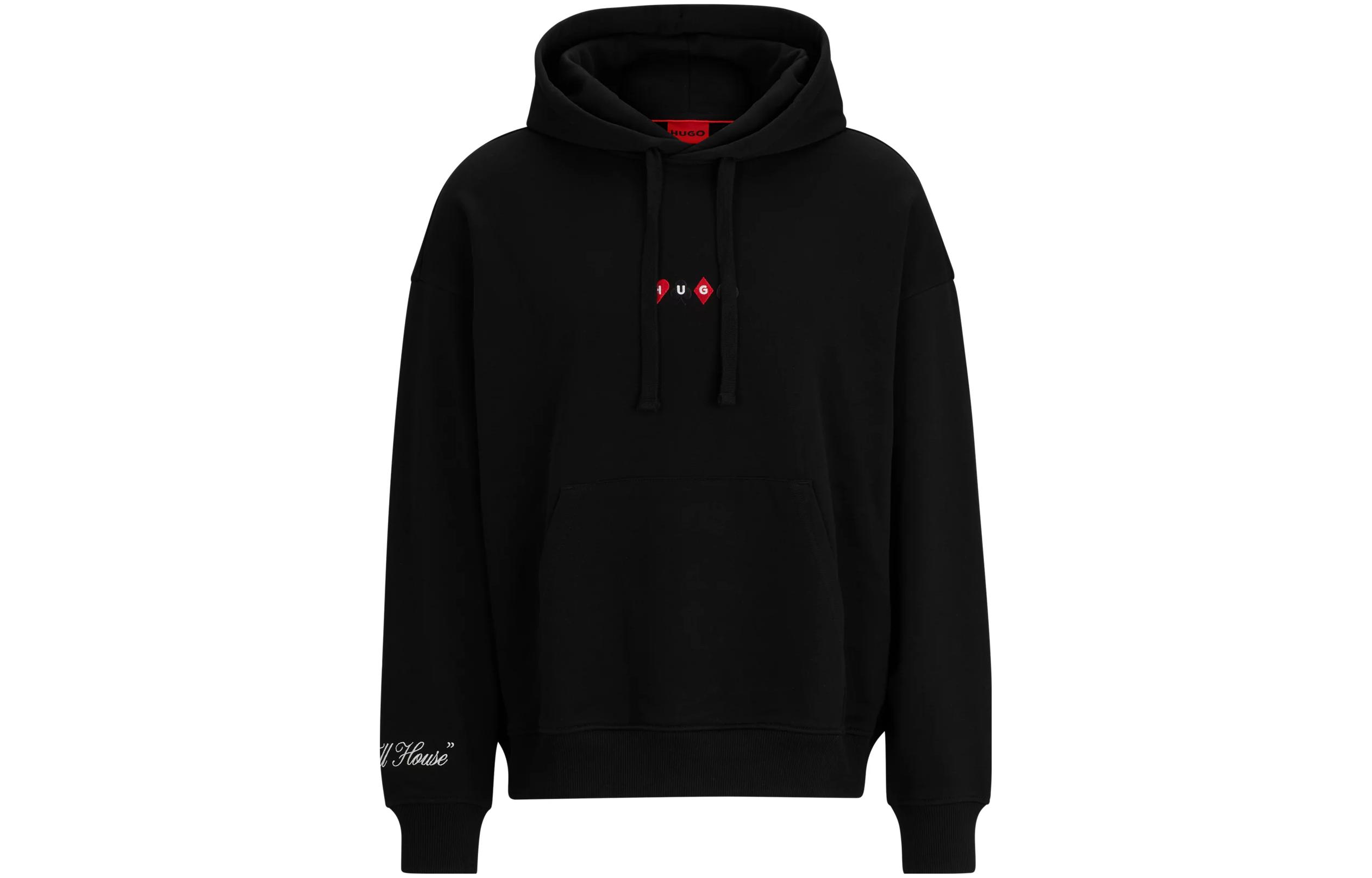 HUGO BOSS FW23 Solid Color Logo Print Hoodie Black Long Sleeve 50499741-001