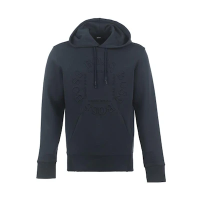 HUGO BOSS FW23 Solid Logo Patch Hoodie in Navy Blue 50419002-410