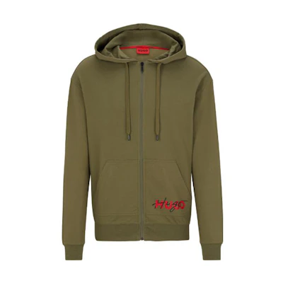 HUGO BOSS FW23 Solid Logo Print Hoodie Fitted Zip-Up Sweatshirt 50496982-345