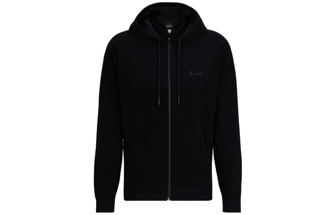 HUGO BOSS FW23 Solid Logo Zip-Up Hoodie Jacket - Black 50498535-001