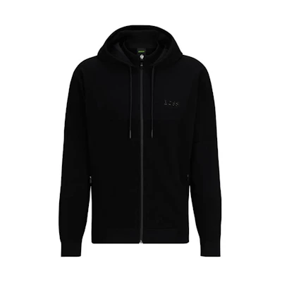 HUGO BOSS FW23 Solid Logo Zip-Up Hoodie Jacket - Black 50498535-001