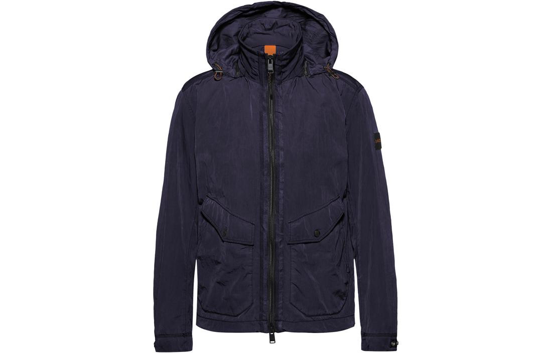 HUGO BOSS FW23 Solid Navy Blue Hooded Long-Sleeve Jacket 50474604-404