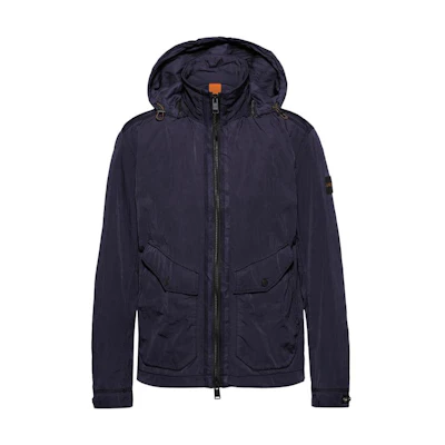 HUGO BOSS FW23 Solid Navy Blue Hooded Long-Sleeve Jacket 50474604-404