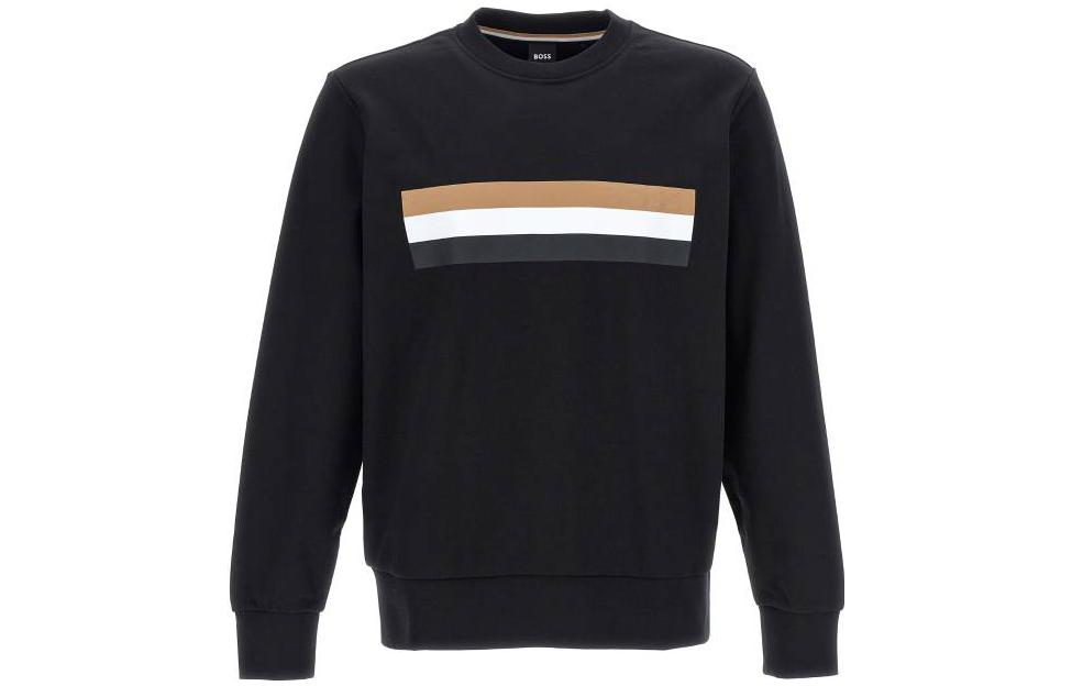 HUGO BOSS FW23 Striped Crewneck Loose-Fit Long-Sleeve Sweatshirt Black 50501498-001