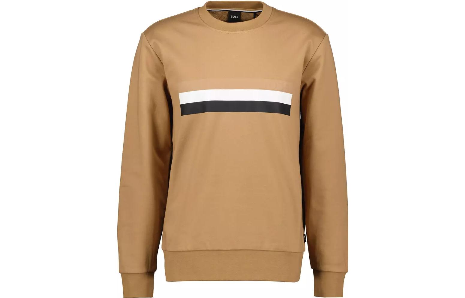 HUGO BOSS FW23 Striped Crewneck Loose Fit Long Sleeve Sweatshirt Brown Mens 50501498-260
