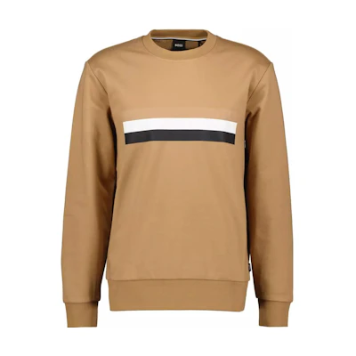 HUGO BOSS FW23 Striped Crewneck Loose Fit Long Sleeve Sweatshirt Brown Mens 50501498-260