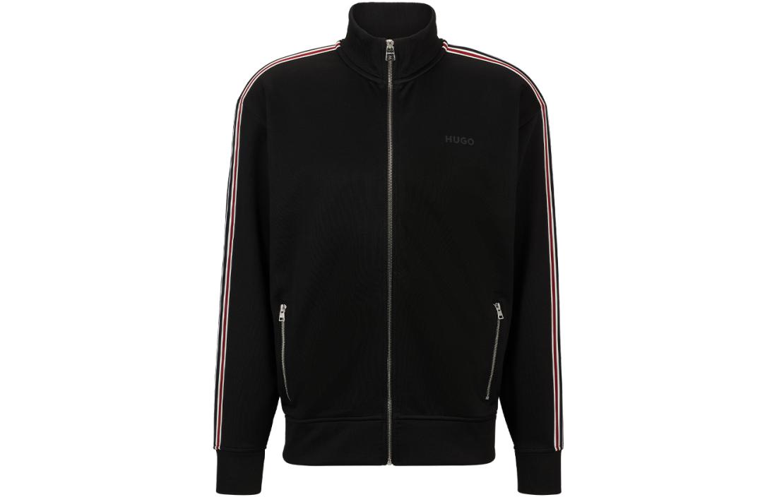 HUGO BOSS FW23 Striped Relaxed Stand Collar Zip Sweatshirt Black 50497937-001