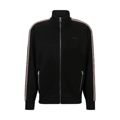 HUGO BOSS FW23 Striped Relaxed Stand Collar Zip Sweatshirt Black 50497937-001