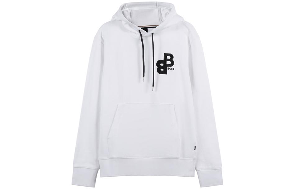 HUGO BOSS FW23 White Hoodie with Solid Letter Print Design 50499925-100