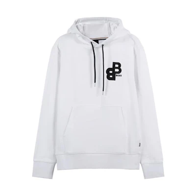 HUGO BOSS FW23 White Hoodie with Solid Letter Print Design 50499925-100