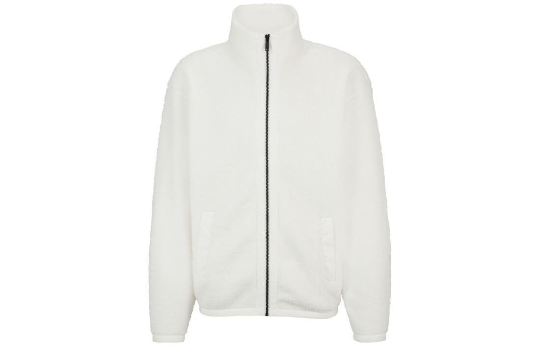 HUGO BOSS FW23 White Plush Zip-Up Loose-Fit Sweatshirt 50498855-106