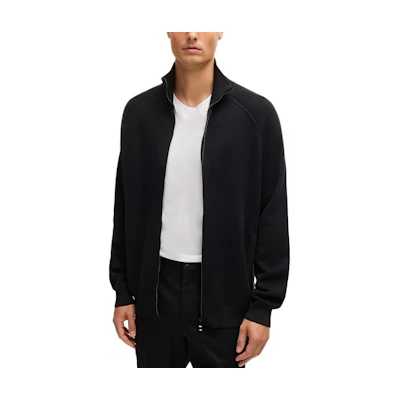 HUGO BOSS FW24 Black Half-Turtleneck Zip Knit Sweater 50519629-001