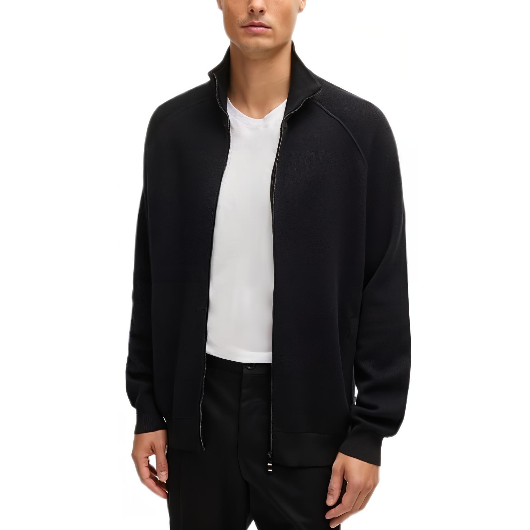 Order HUGO BOSS FW24 黑色半高領拉鍊針織毛衣 50519629-001