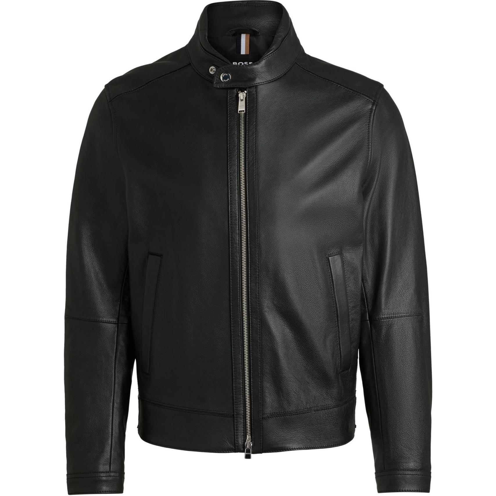 HUGO BOSS FW24  Black Leather Jacket with Zipper Casual Long Sleeve. 50518906-001 圖 2