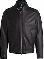 Order HUGO BOSS FW24 黑色拉鍊皮外套 休閒長袖夾克。 50518906-001