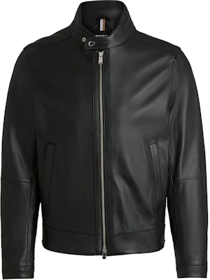 HUGO BOSS FW24 Jaket Kulit Hitam dengan Resleting Lengan Panjang Kasual. 50518906-001 Order HUGO BOSS FW24 Jaket Kulit Hitam dengan Resleting Lengan Panjang Kasual. 50518906-001