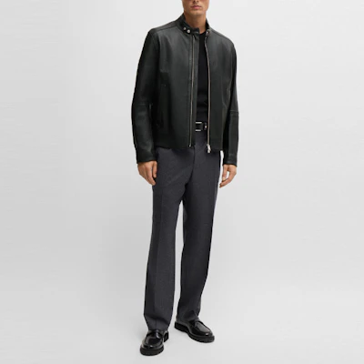 HUGO BOSS FW24 Jaket Kulit Hitam dengan Resleting Lengan Panjang Kasual. 50518906-001 Lookbook HUGO BOSS FW24 Jaket Kulit Hitam dengan Resleting Lengan Panjang Kasual. 50518906-001