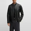 Shop HUGO BOSS FW24 Jaket Kulit Hitam dengan Resleting Lengan Panjang Kasual. 50518906-001