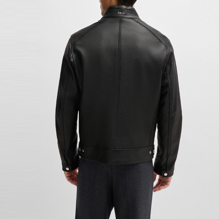 HUGO BOSS FW24  Black Leather Jacket with Zipper Casual Long Sleeve. 50518906-001 圖 5