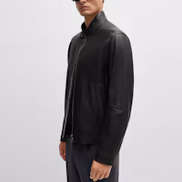 Details for HUGO BOSS FW24 黑色拉鍊皮外套 休閒長袖夾克。 50518906-001