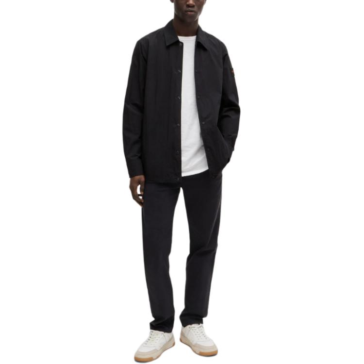 Shop HUGO BOSS FW24 黑色寬鬆版純色長袖襯衫 50519788-001