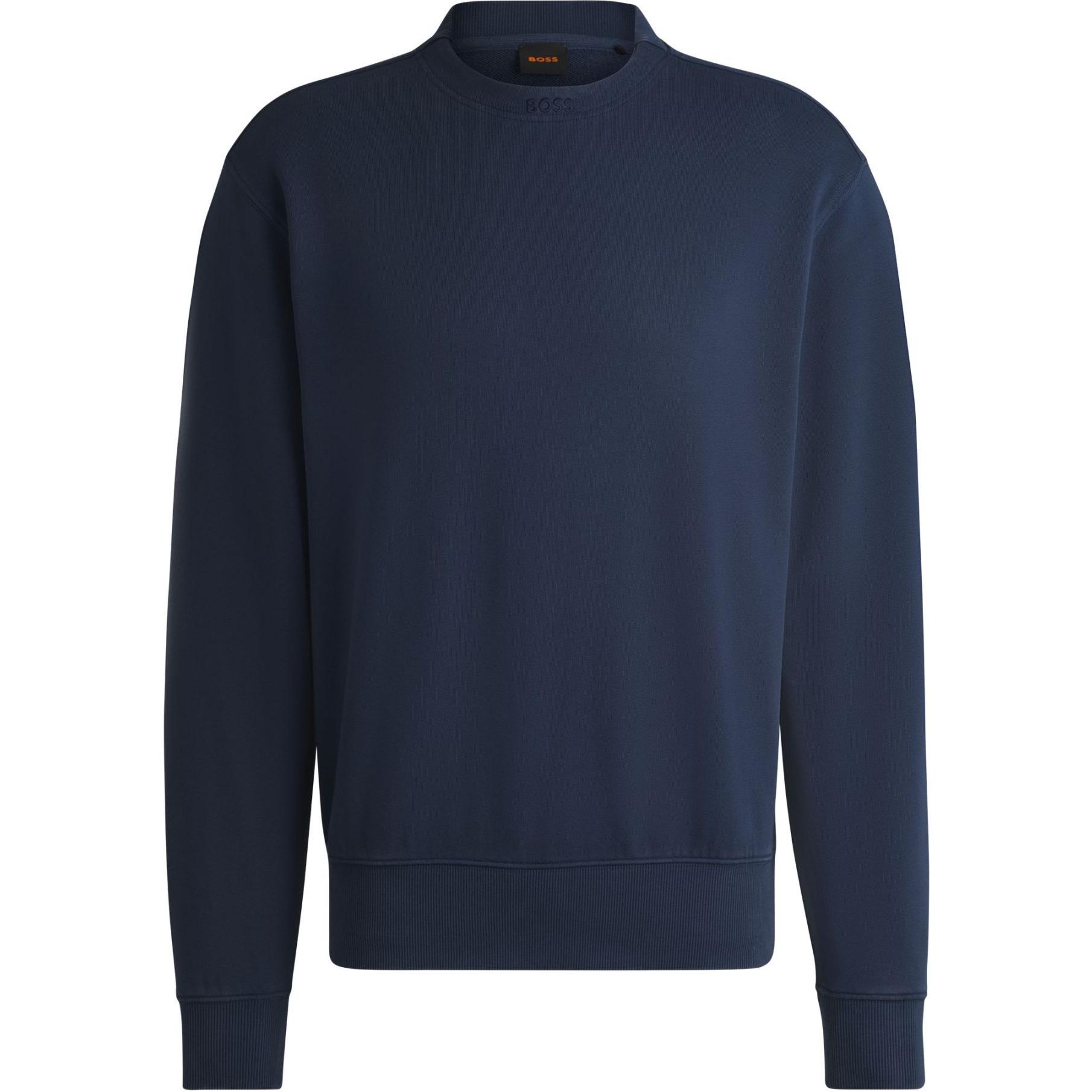 HUGO BOSS FW24  Blue Crewneck Logo Sweatshirt Loose Fit Long Sleeve. 50519718-464