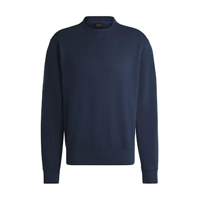 HUGO BOSS FW24 Blue Crewneck Logo Sweatshirt Loose Fit Long Sleeve. 50519718-464