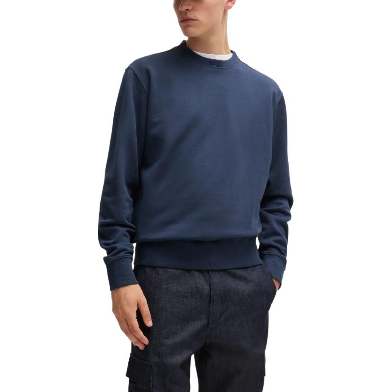 Shop HUGO BOSS FW24 藍色寬鬆版型長袖圓領標誌衛衣 50519718-464