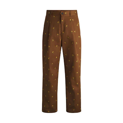HUGO BOSS FW24 Floral Embroidered Loose Fit Casual Pants Brown. 50520845-212