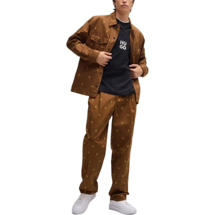 Shop HUGO BOSS FW24 棕色花卉刺繡寬鬆版休閒長褲 50520845-212