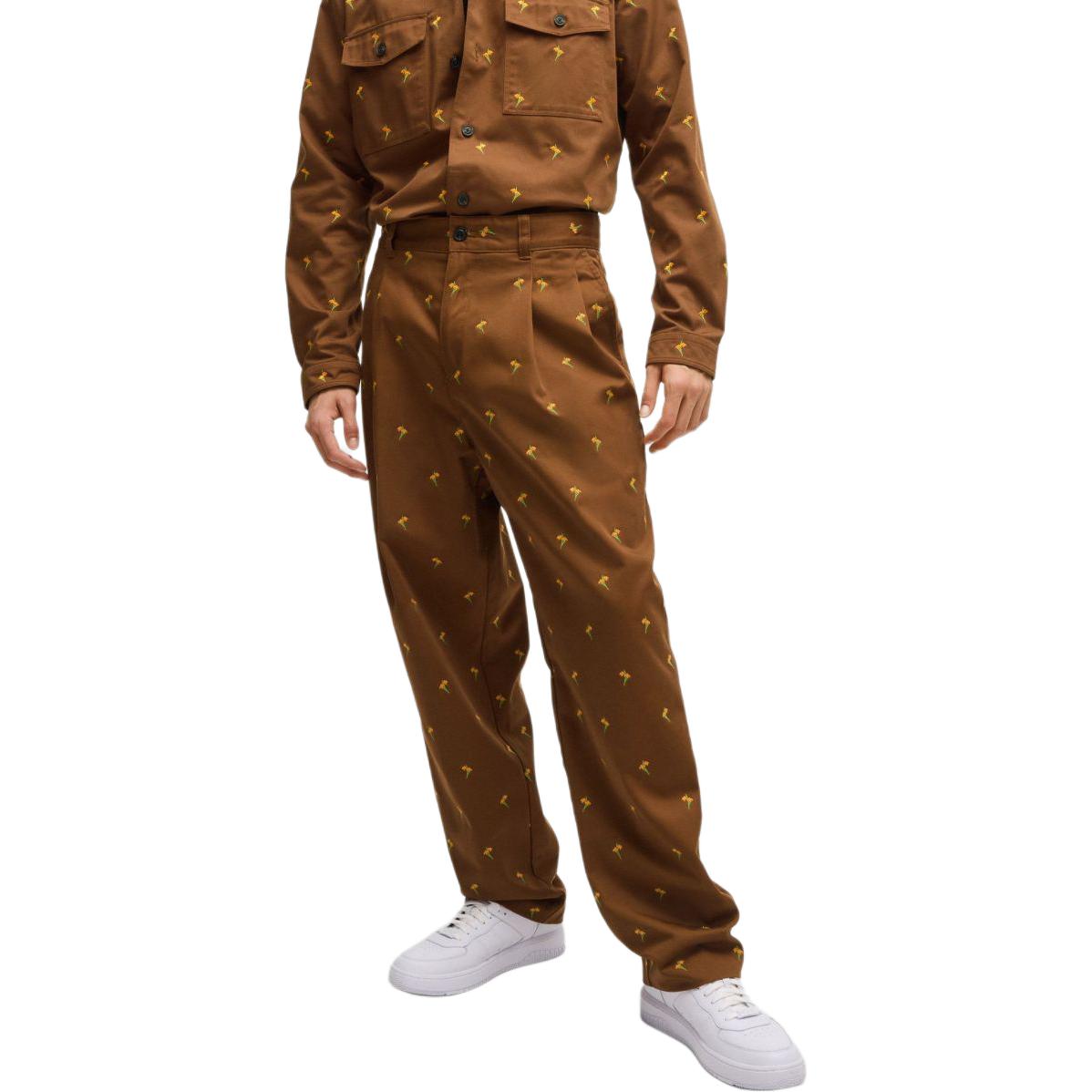 Purchase HUGO BOSS FW24 棕色花卉刺繡寬鬆版休閒長褲 50520845-212