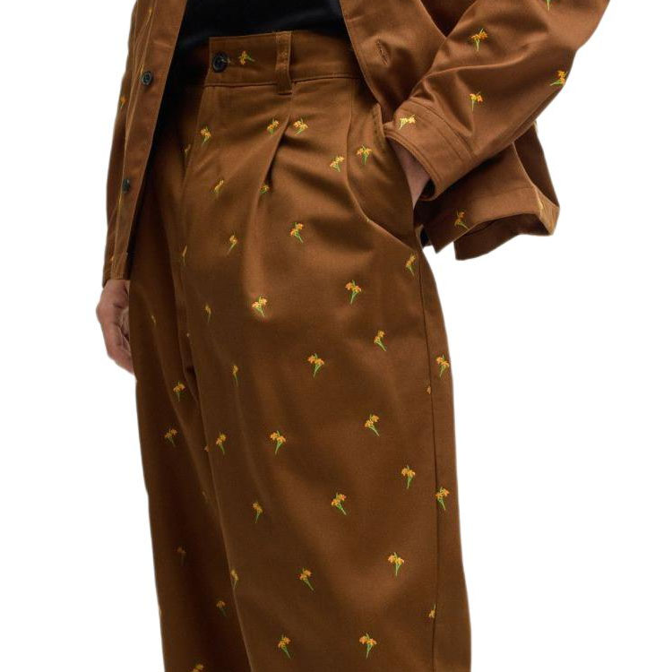 Details for HUGO BOSS FW24 棕色花卉刺繡寬鬆版休閒長褲 50520845-212