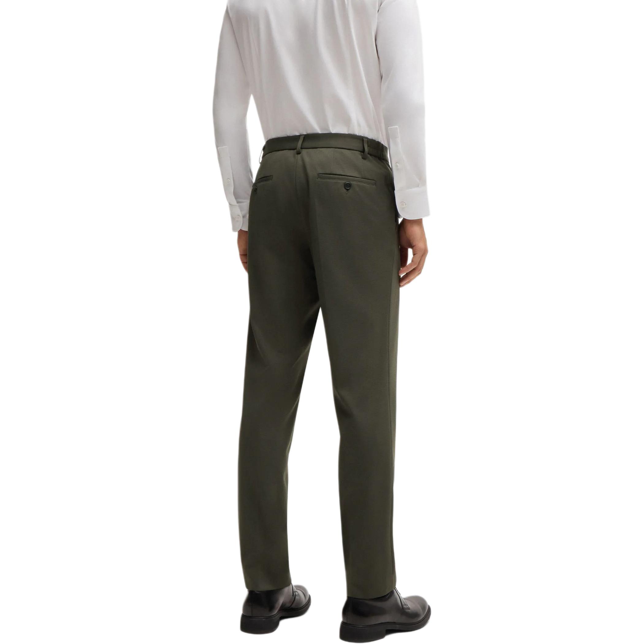 Shop HUGO BOSS 男裝 FW24 綠色修身拉鍊口袋西裝褲 50529318-377